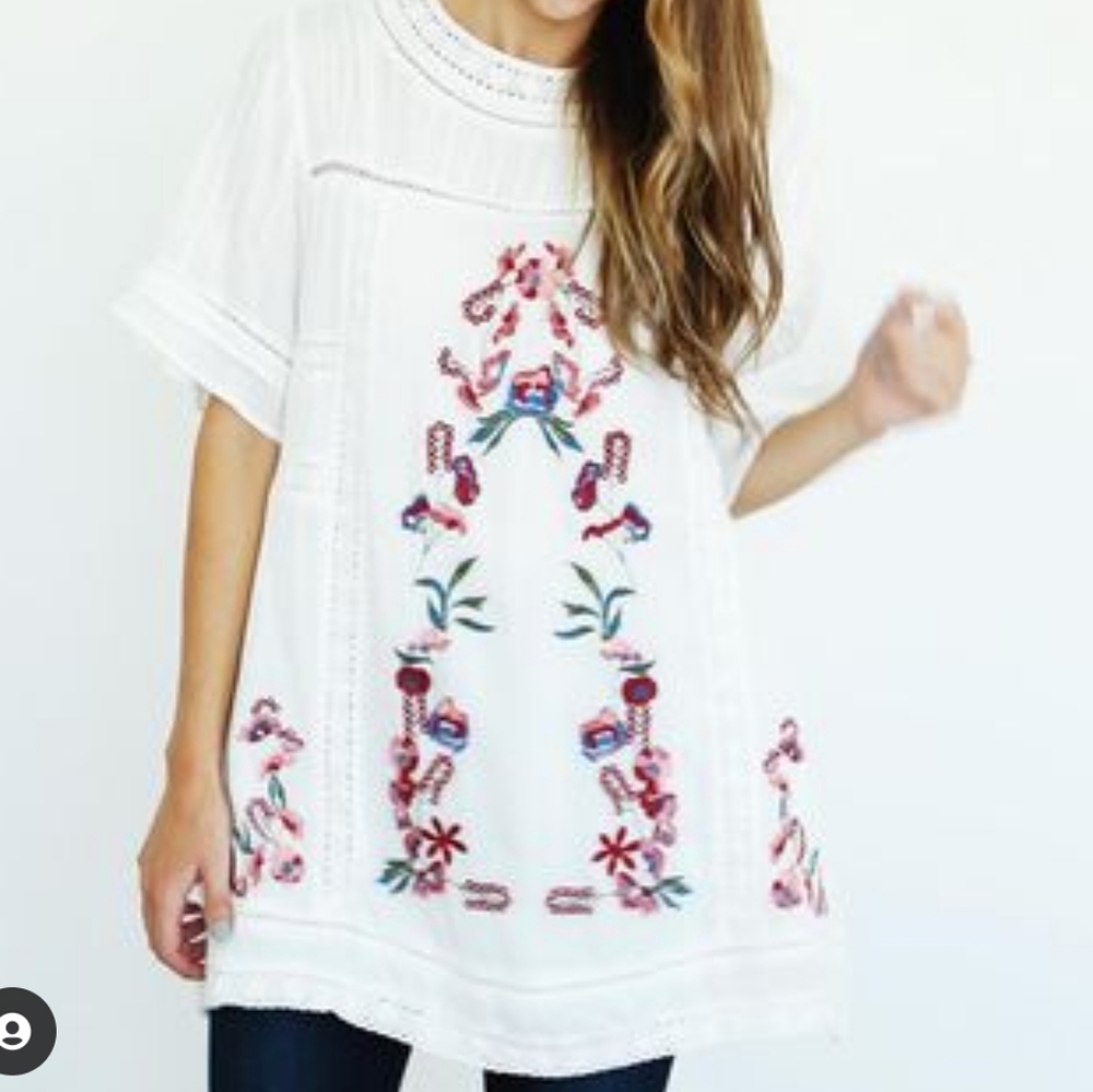 ETWO gauzy tunic/dress with floral embroidery S